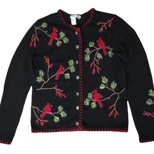 SALE Coldwater Creek black cardigan with embroidered cardinals Size S